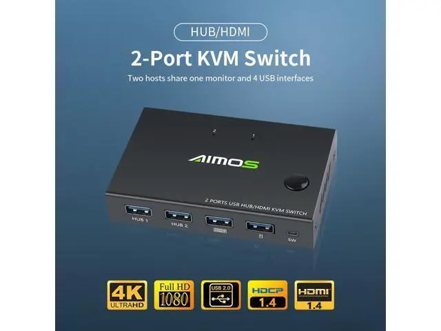 Alt view image 4 of 7 - AIMOS AM-KVM201CC 2-Port HDMI KVM Switch Support 4K*2K@30Hz HDMI KVM Switcher Keyboard Mouse USB