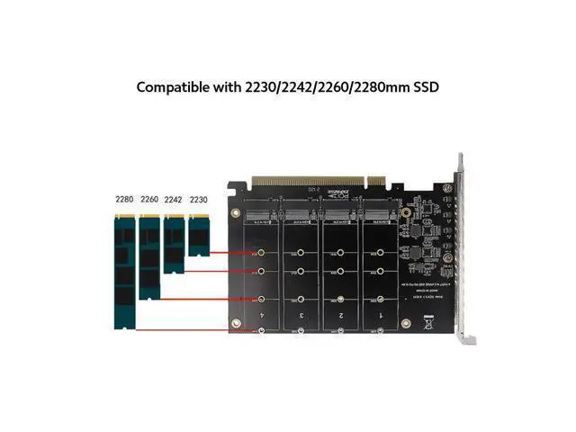 Alt view image 2 of 5 - NVME To PCI-E X16 Adapter Card With Four M-Key PH44 NVME 4 Disk Array Expansion Card For 2230/2242/2260/2280 SSD