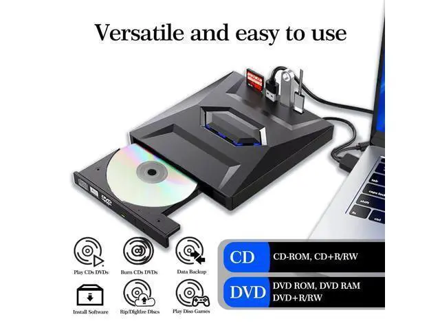 Alt view image 2 of 5 - MTWZMM External CD/DVD Drive for PC and Laptop - 5-in-1 USB C Portable DVD Player with SD Card Slot & 3 USB Ports - High-Speed CD Burner Compatible with Mac, Windows 11/10/8/7, Linux