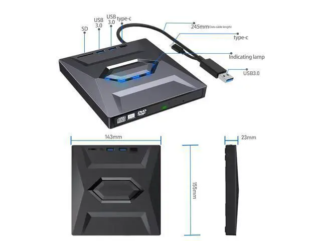 Alt view image 3 of 5 - MTWZMM External CD/DVD Drive for PC and Laptop - 5-in-1 USB C Portable DVD Player with SD Card Slot & 3 USB Ports - High-Speed CD Burner Compatible with Mac, Windows 11/10/8/7, Linux