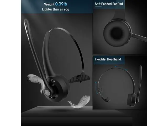 Alt view image 3 of 7 - Pro Bluetooth Headphones, Trucker Bluetooth Headset, Wireless Over Head Earpiece, On Ear Car Bluetooth Headphones with Microphone for Truck Driver, Phones, Skype, Call Center, Office