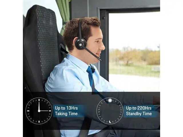 Alt view image 6 of 7 - Pro Bluetooth Headphones, Trucker Bluetooth Headset, Wireless Over Head Earpiece, On Ear Car Bluetooth Headphones with Microphone for Truck Driver, Phones, Skype, Call Center, Office