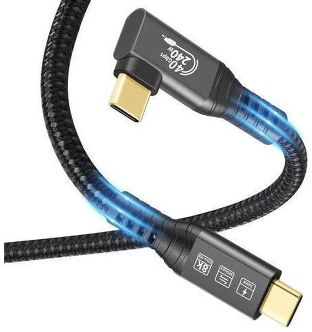 Main image of USB4 Cable, with Thunderbolt 4 Cable, 240W Charging Cable, 40 Gbps Data Cable, 8K @ 60Hz HDR, USB C to USB C Cable, 90Degree for Hub, Dock MacBook, M2, M3, Mac SSD (90Degree USB4 40G 240W 2M) black