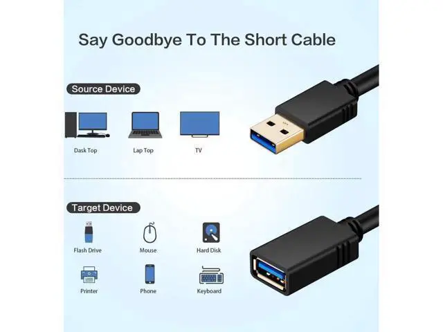 Alt view image 3 of 7 - 16.4 ft. / 5m USB 3.0 Extension Cable , USB 3.0 Extension Cable - A-Male to A-Female for USB Flash Drive, Card Reader, Hard Drive, Keyboard,Mouse,Playstation, Xbox, Printer, Camera