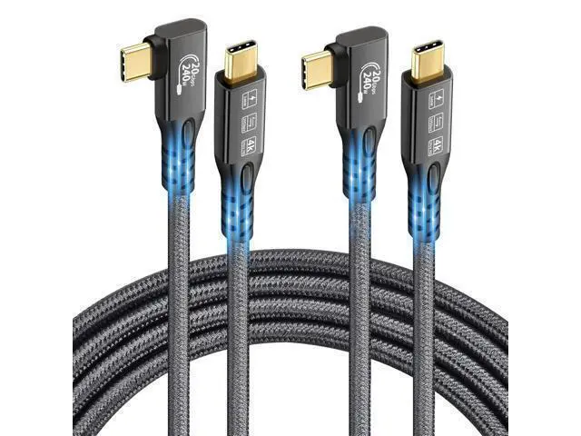 Main image of USB C 3.2 Gen2 20Gbps Cable, 2PCS 90Degree Type C 4K@60Hz UHD Video 5A/240W PD3.1 Fast Charge Cord with E-Marker Compatible with Thunderbolt 3/4 for 15Pro MacBook (2PCS 90Degree 20G 240W 3M)
