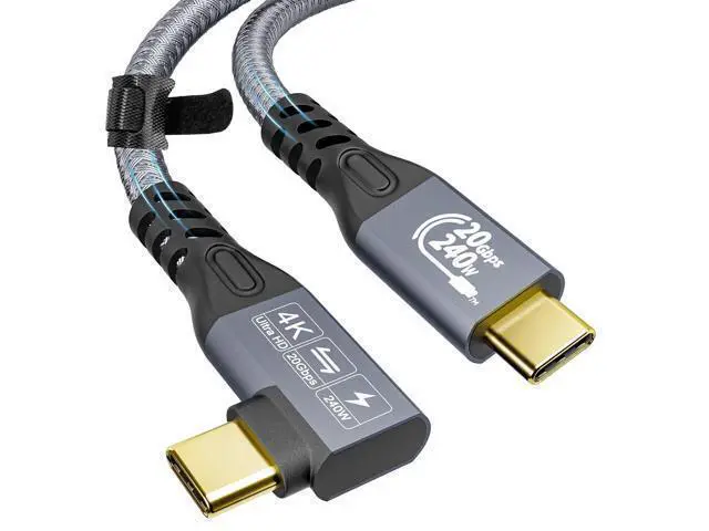 Alt view image 6 of 7 - USB C 3.2 Gen2 20Gbps Cable, 2PCS 90Degree Type C 4K@60Hz UHD Video 5A/240W PD3.1 Fast Charge Cord with E-Marker Compatible with Thunderbolt 3/4 for 15Pro MacBook (2PCS 90Degree 20G 240W 3M)