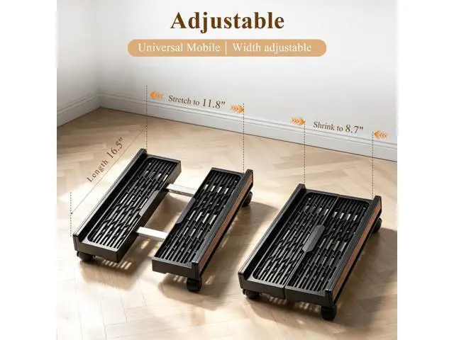 Alt view image 2 of 7 - Adjustable Rolling Computer Cart with Wheels - PC Tower Stand Mobile CPU Floor Cart for Gaming Desktop