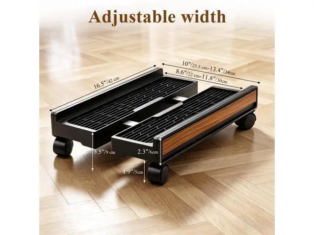 Alt view image 3 of 7 - Adjustable Rolling Computer Cart with Wheels - PC Tower Stand Mobile CPU Floor Cart for Gaming Desktop