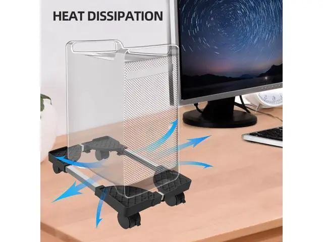 Alt view image 4 of 6 - Computer Tower Stand, Adjustable Mobile CPU Stand Fits Most PC Tower, Desktop CPU Holder with 4 Rolling Caster Wheels, PC Floor Cart Riser Gaming Desk Accessories