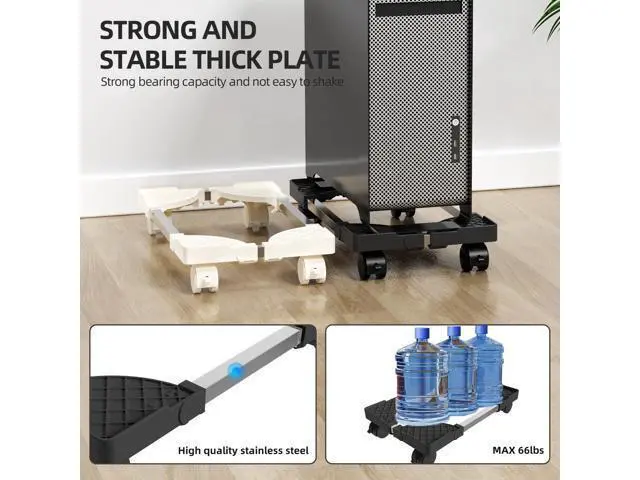 Alt view image 5 of 6 - Computer Tower Stand, Adjustable Mobile CPU Stand Fits Most PC Tower, Desktop CPU Holder with 4 Rolling Caster Wheels, PC Floor Cart Riser Gaming Desk Accessories