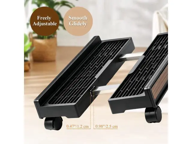 Alt view image 6 of 7 - Adjustable Rolling Computer Cart with Wheels - PC Tower Stand Mobile CPU Floor Cart for Gaming Desktop