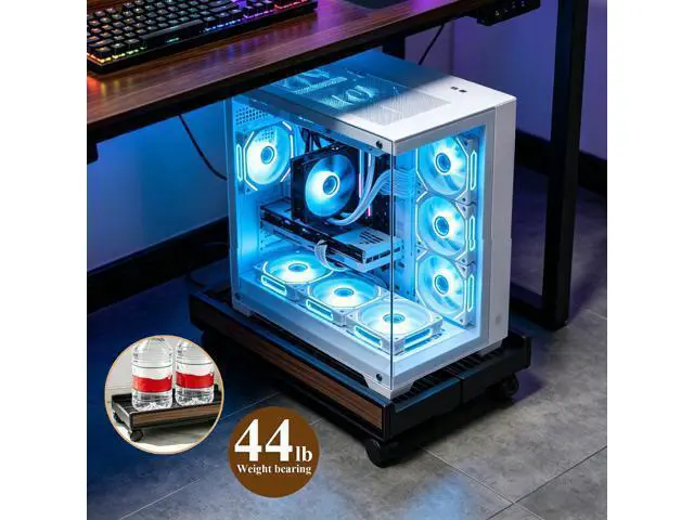 Alt view image 7 of 7 - Adjustable Rolling Computer Cart with Wheels - PC Tower Stand Mobile CPU Floor Cart for Gaming Desktop
