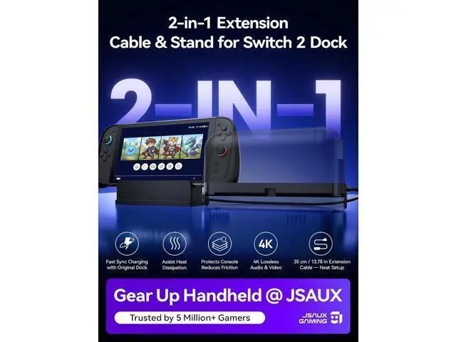 Alt view image 2 of 7 - Extender Cable with Stand for Switch 2 Dock, 35cm USB C Extension Cable for Thick Protective Cases, Fast Charging, 10Gbps Data, 4K@60Hz Video Output, 1:1 Dock Function Restore, Passive Cooling