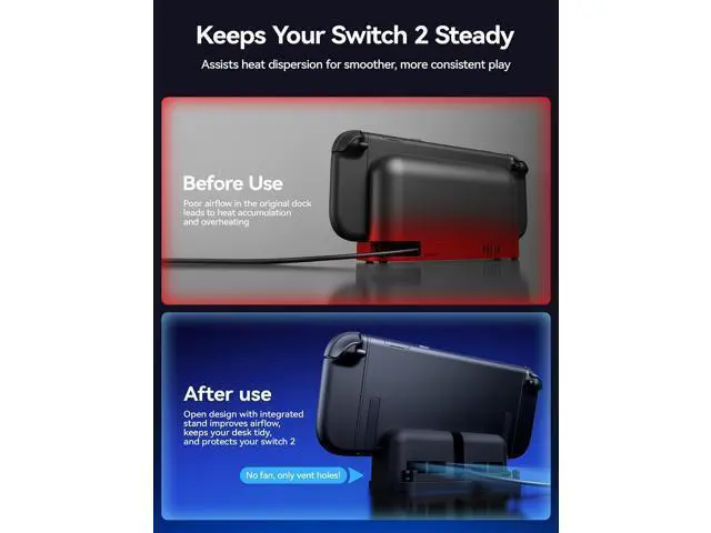 Alt view image 7 of 7 - Extender Cable with Stand for Switch 2 Dock, 35cm USB C Extension Cable for Thick Protective Cases, Fast Charging, 10Gbps Data, 4K@60Hz Video Output, 1:1 Dock Function Restore, Passive Cooling