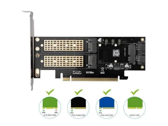 Alt view image 2 of 3 - 3 in 1 NGFF and MSATA SSD Adapter Card M.2 NVME to PCIe 16X/M.2 SATA SSD to SATA III to SATA Converter+2 SATA Cable