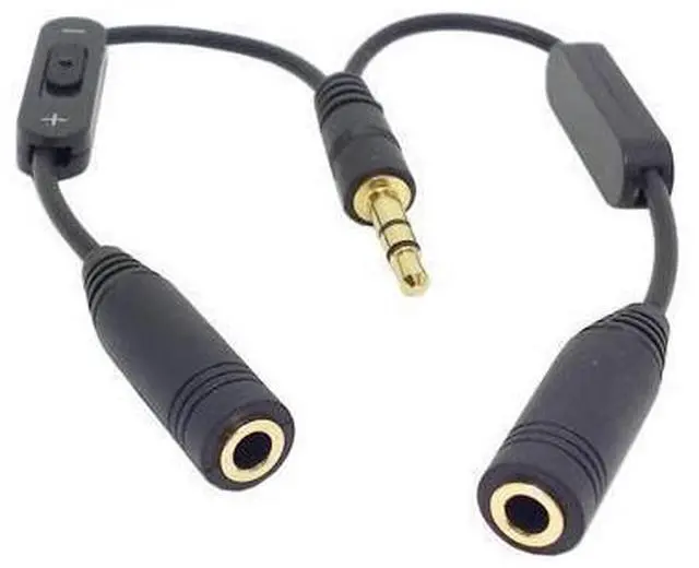 Main image of 1 in 2 out 3.5mm Stereo Male to Double mono 3.5 mm Female Audio Headphone Y Splitter Cable with Volume Switch Black