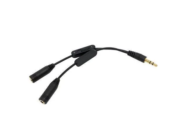 Alt view image 3 of 4 - 1 in 2 out 3.5mm Stereo Male to Double mono 3.5 mm Female Audio Headphone Y Splitter Cable with Volume Switch Black