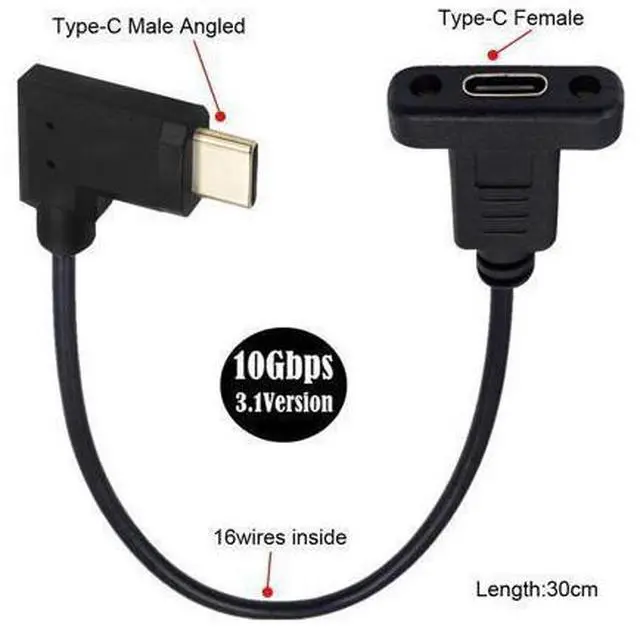 Main image of USB 3.1 USB-C Type C Female to USB-C Male 90 Degree Angled Extension Data Cable 30cm