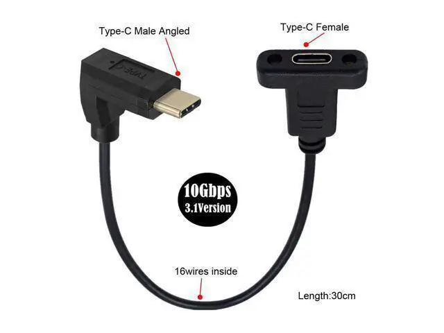 Alt view image 3 of 3 - USB 3.1 Type C USB-C Male to USB-C Female Extension Data Cable 90 Degree Up & Down Angled 30cm