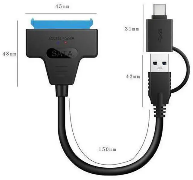 Main image of Type C & USB 3.0 Male to SATA 22 Pin 2.5" Hard disk driver SSD Adapter Cable for Macbook & Laptop