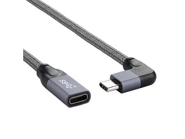 Alt view image 3 of 3 - Left Right Angled USB-C USB 3.1 Type C Male to Female Extension Data Cable with Sleeve for Laptop