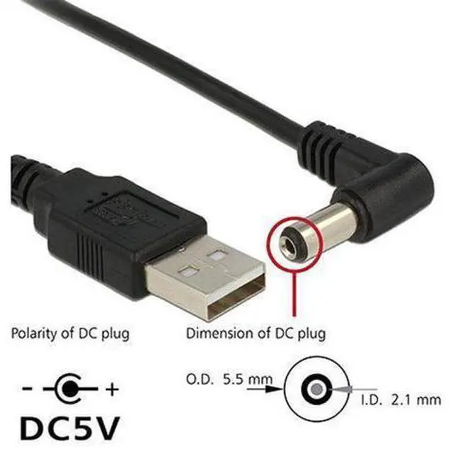 Main image of CYDZ 80cm USB 2.0 A Type Male to Right Angled 90 Degree 5.5 x 2.1mm DC 5V Power Plug Barrel Connector Charge Cable