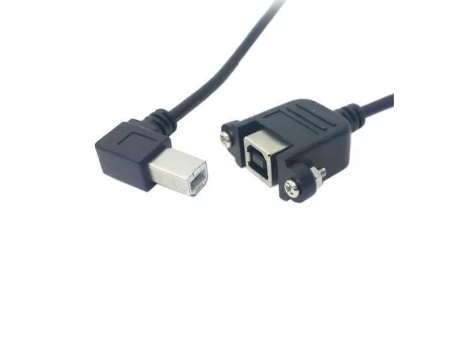 Alt view image 2 of 4 - CYDZ 90 Degree Left Angled USB B Type Male to Female extension cable with screws for Panel Mount 50cm