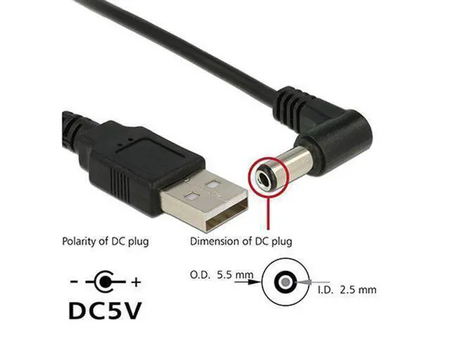 Alt view image 5 of 5 - CYDZ 80cm USB 2.0 A Type Male to Right Angled 90 Degree 5.5 x 2.5mm DC 5V Power Plug Barrel Connector Charge Cable