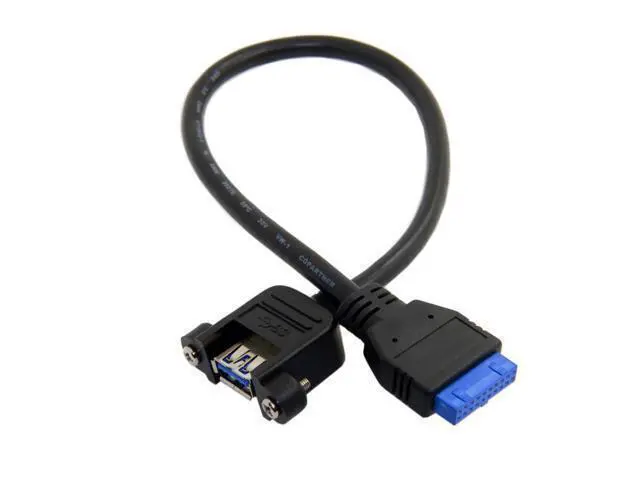 Alt view image 4 of 4 - CYDZ Female USB 3.0 Single Port A Screw Mount Type to Up Angled Motherboard Header 20pin Cable 25cm