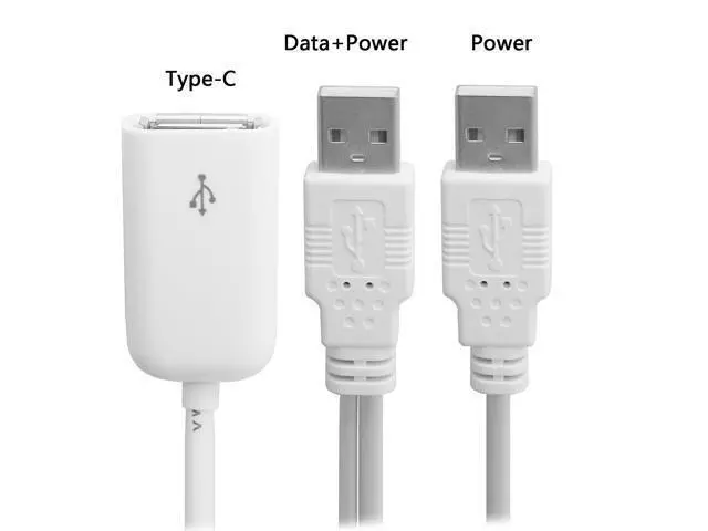 Alt view image 5 of 5 - White USB 2.0 Female to Dual A Male Extra Power Data Y Extension Cable for 2.5" Mobile Hard Disk 60cm Allows 2 ports USB