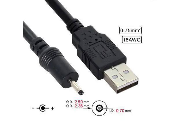 Alt view image 4 of 5 - 18AWG 0.75mm*2 USB 2.0 A Type Male to DC 2.50mm 2.35mm 0.7mm Power Plug 5V Cable 100cm