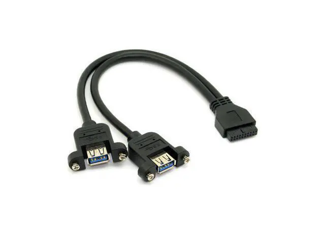 Alt view image 4 of 5 - USB 3.0 Dual Ports A Female Screw Mount Type to Motherboard 20pin Header Cable Black Color