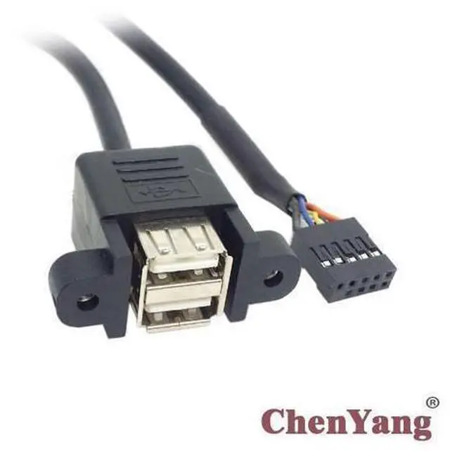 Main image of Motherboard 9 Pin Header to Stackable Dual USB 2.0 A Type Female Cable 50cm with Screw Panel Holes