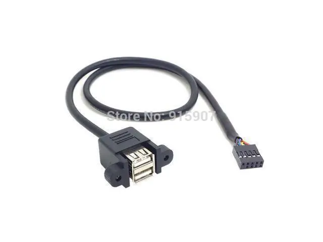 Alt view image 4 of 5 - Motherboard 9 Pin Header to Stackable Dual USB 2.0 A Type Female Cable 50cm with Screw Panel Holes