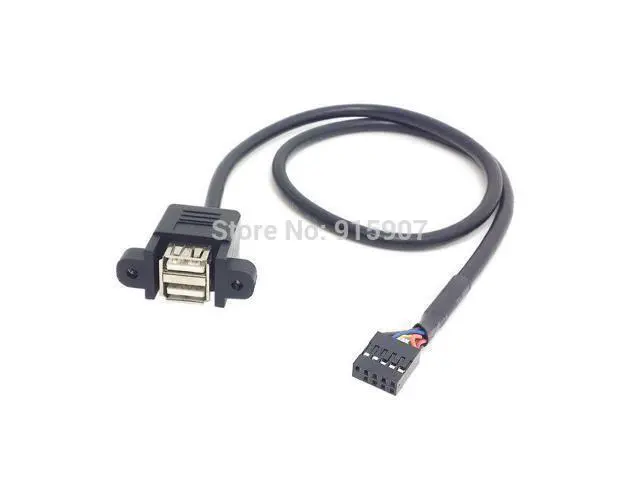 Alt view image 5 of 5 - Motherboard 9 Pin Header to Stackable Dual USB 2.0 A Type Female Cable 50cm with Screw Panel Holes