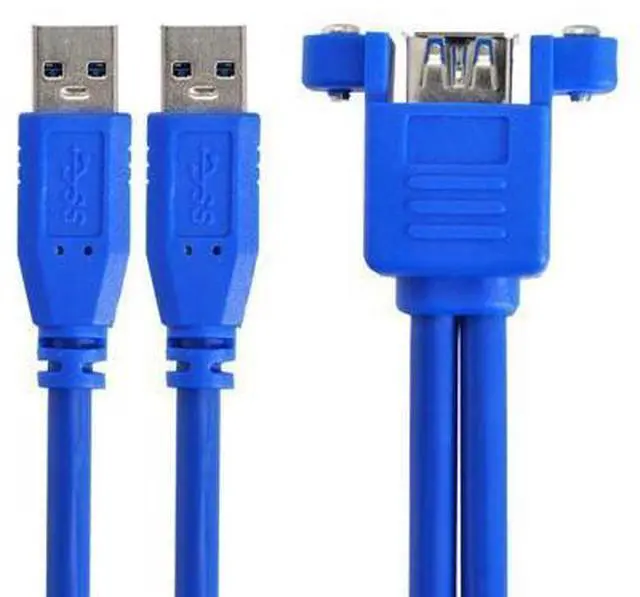 Main image of Combo Dual USB 3.0 Male to Stackable Female Extension Cable with Screw Panel Mount Holes 50cm