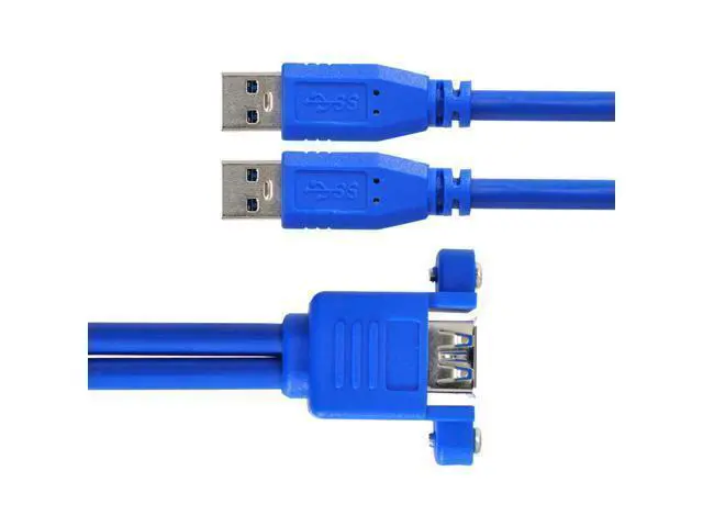 Alt view image 3 of 3 - Combo Dual USB 3.0 Male to Stackable Female Extension Cable with Screw Panel Mount Holes 50cm