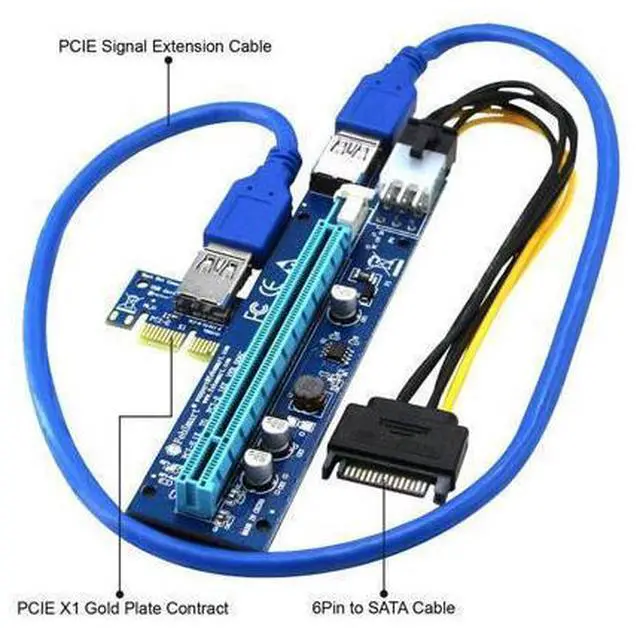 Alt view image 2 of 5 - PCI-E 1X to 16X Graphics Card Extension Cable USB Enhanced Power Supply 6P Anti-High Temperature Adapter Module,2XPCS