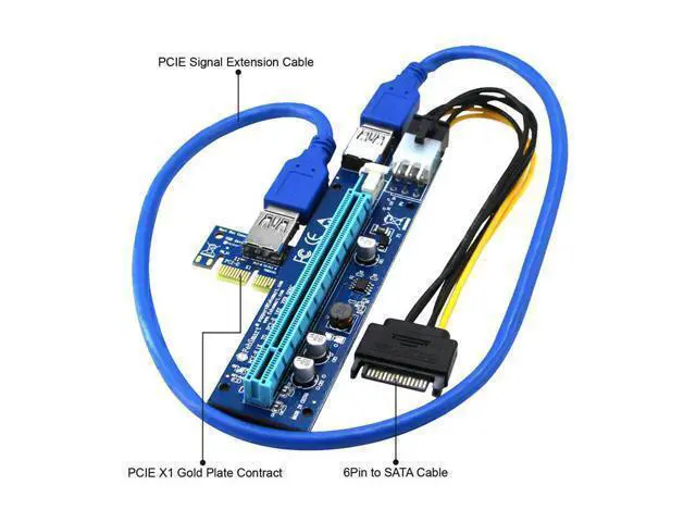 Alt view image 4 of 5 - PCI-E 1X to 16X Graphics Card Extension Cable USB Enhanced Power Supply 6P Anti-High Temperature Adapter Module,2XPCS