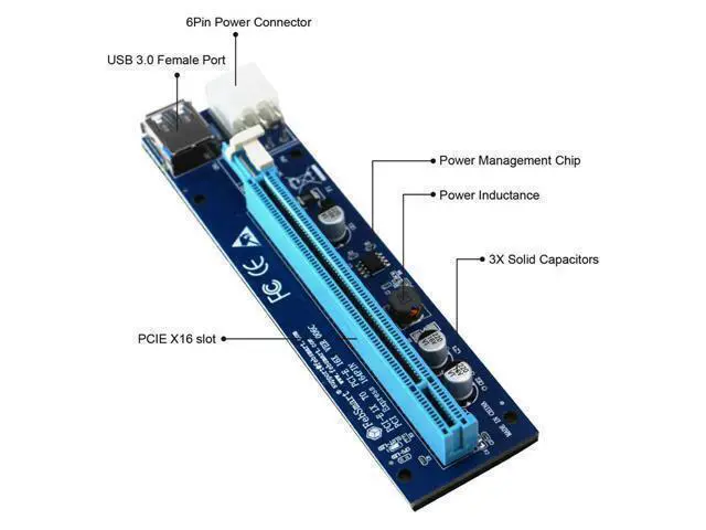 Alt view image 5 of 5 - PCI-E 1X to 16X Graphics Card Extension Cable USB Enhanced Power Supply 6P Anti-High Temperature Adapter Module,2XPCS