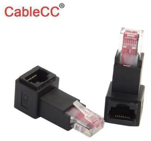 Main image of CableCC Down Angled 90 Degree 8P8C FTP STP UTP Cat 5e Male to Female Lan Ethernet Network Extension Adapter