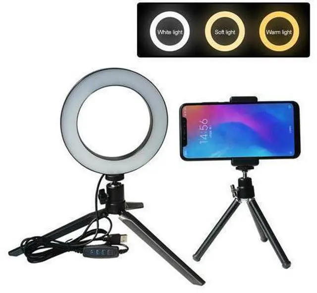 Main image of 6'' LED Ring Light with Tripod + Mobile Phone Clip + Tripod for Selfie Make up