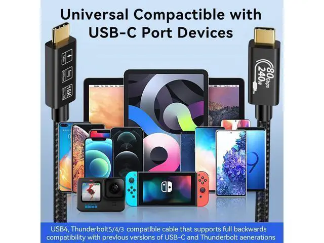 Alt view image 7 of 7 - USB4 Cable, with Thunderbolt 5 Cable, 240 W Charging Cable, 80 Gbps Data Cable, gen4 cable,16K@60Hz 4K120Hz HDR, USB C to USB C Cable, for Hub, Dock, M2, M3, SSD, Laptops, Monitor (TB5 80G 240W 1M)