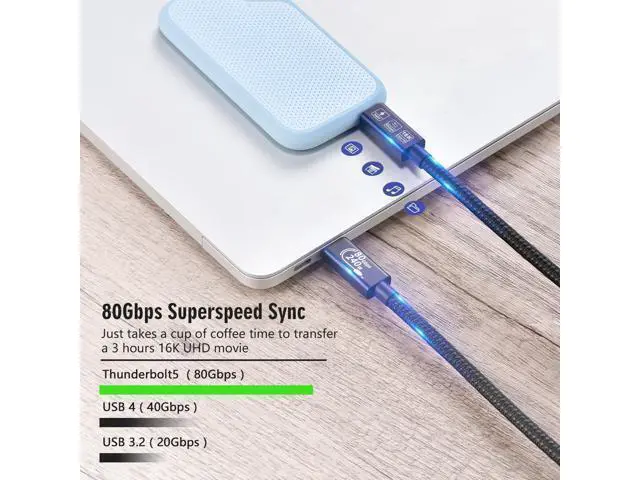 Alt view image 4 of 7 - USB4 Cable, with Thunderbolt 5 Cable, 240 W Charging Cable, 80 Gbps Data Cable, gen4 cable,16K@60Hz 4K120Hz HDR, USB C to USB C Cable, for Hub, Dock, M2, M3, SSD, Laptops, Monitor (TB5 80G 240W 1M)