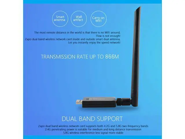 Alt view image 3 of 6 - RTL8812AU Chipset 1200Mbps 5GHz Wireless AC WiFi USB Adapter Dongle Antenna