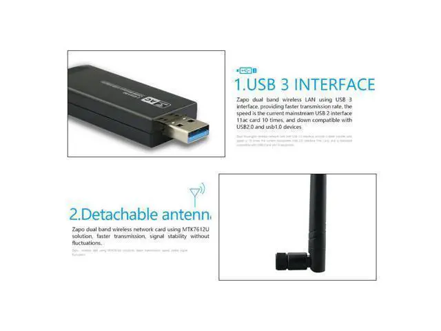 Alt view image 5 of 6 - RTL8812AU Chipset 1200Mbps 5GHz Wireless AC WiFi USB Adapter Dongle Antenna