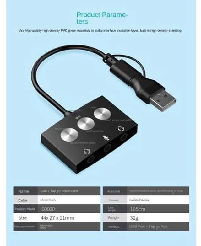 Alt view image 4 of 5 - Type-c Sound Card Live Game K Song Listening Song USB To Audio 3.5mm Multi-sound Effects
