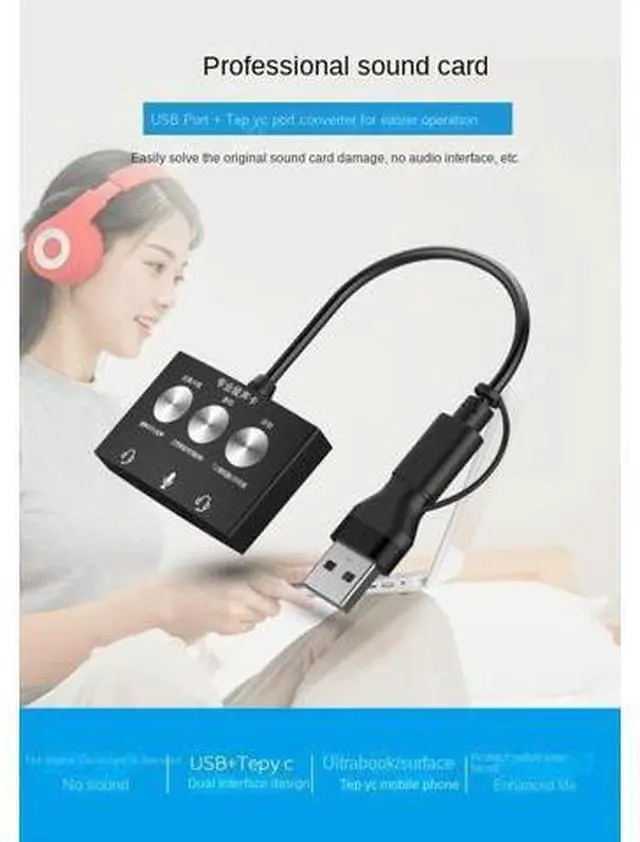 Alt view image 5 of 5 - Type-c Sound Card Live Game K Song Listening Song USB To Audio 3.5mm Multi-sound Effects