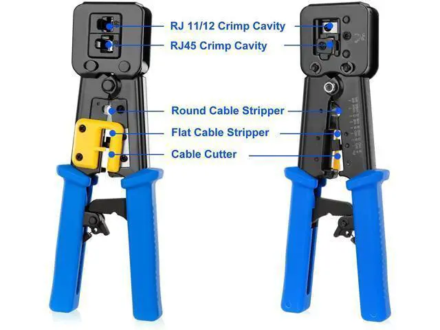 Alt view image 3 of 6 - RJ45 Crimp Tool Kit Pass Thru Cat5 Cat5e Cat6 RJ45 Crimping Tool with 20PCS RJ45 Cat6 Pass Through Connectors, 20PCS Covers, 1 Network Cable Tester,1 Wire Punch Down Cutter and 1 Mini Screwdriver