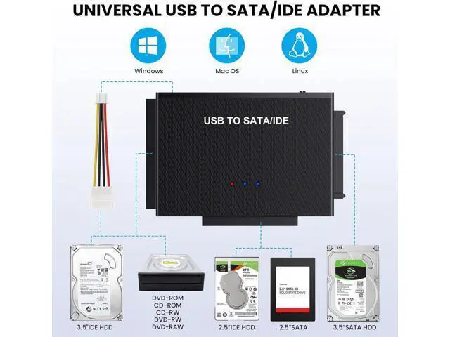 Alt view image 3 of 7 - Hard Drive Reader SATA IDE to USB 3.0 Adapter USB + Type C to External Hard Drive Data Ultra Recovery Converter Kit for Universal 2.5 3.5 IDE HDD 2.5 SSD with 12V/2A Power Adapter
